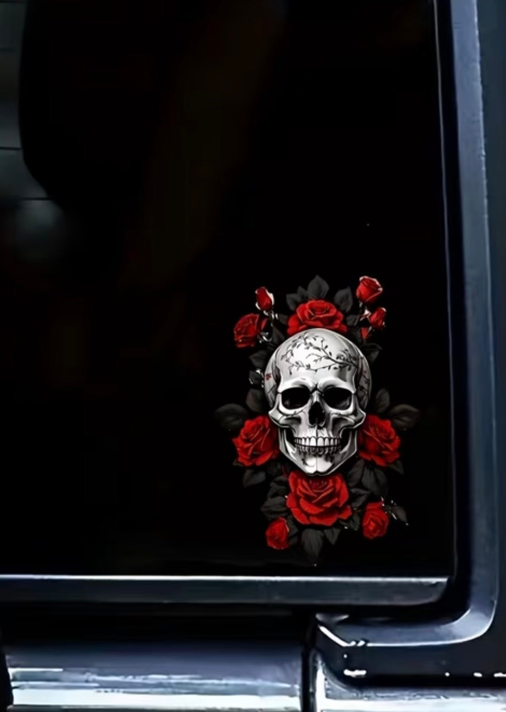 sticker skull and red rose