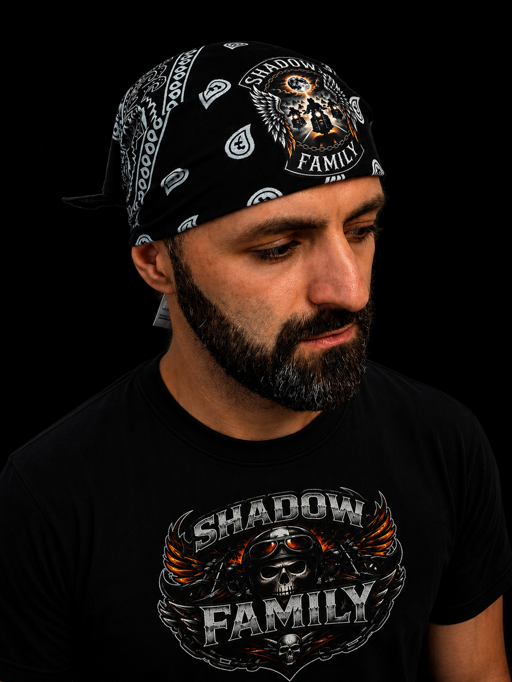Black bandana shadow family 100% cotton