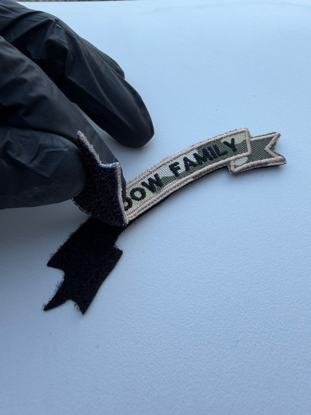 Hook look embroidered patch shadow family