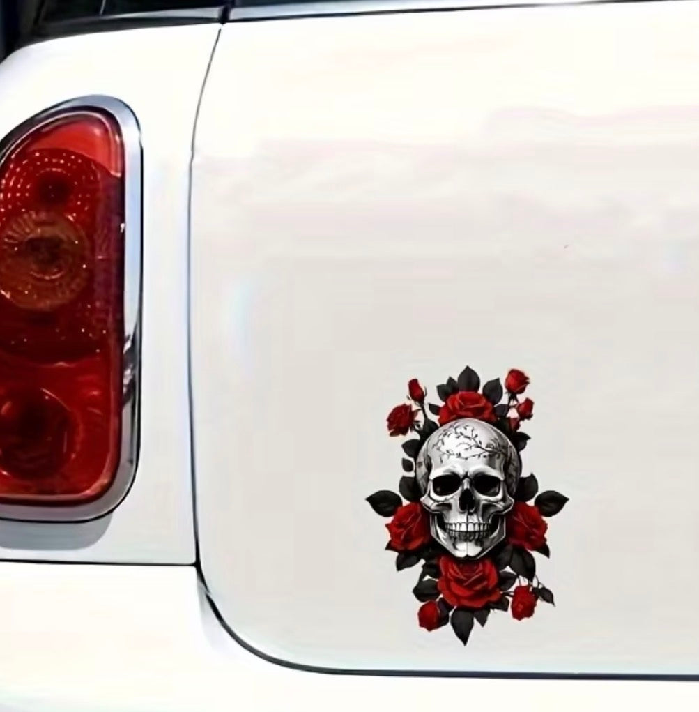 sticker skull and red rose
