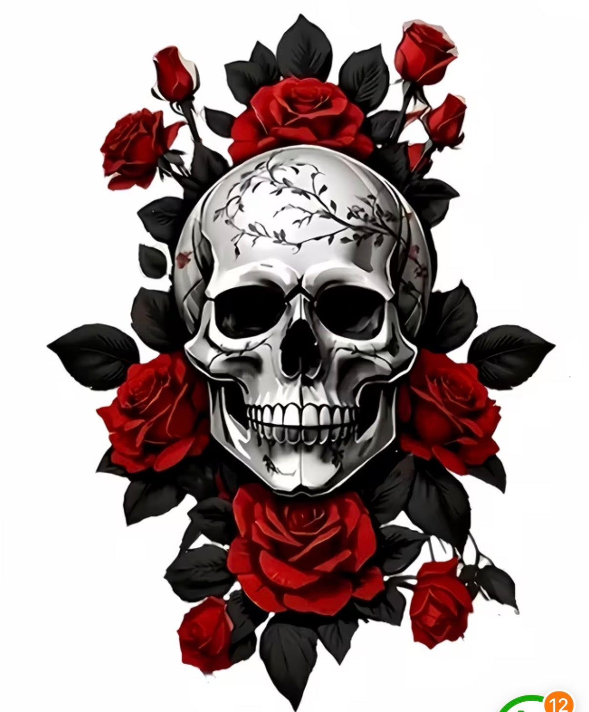 sticker skull and red rose