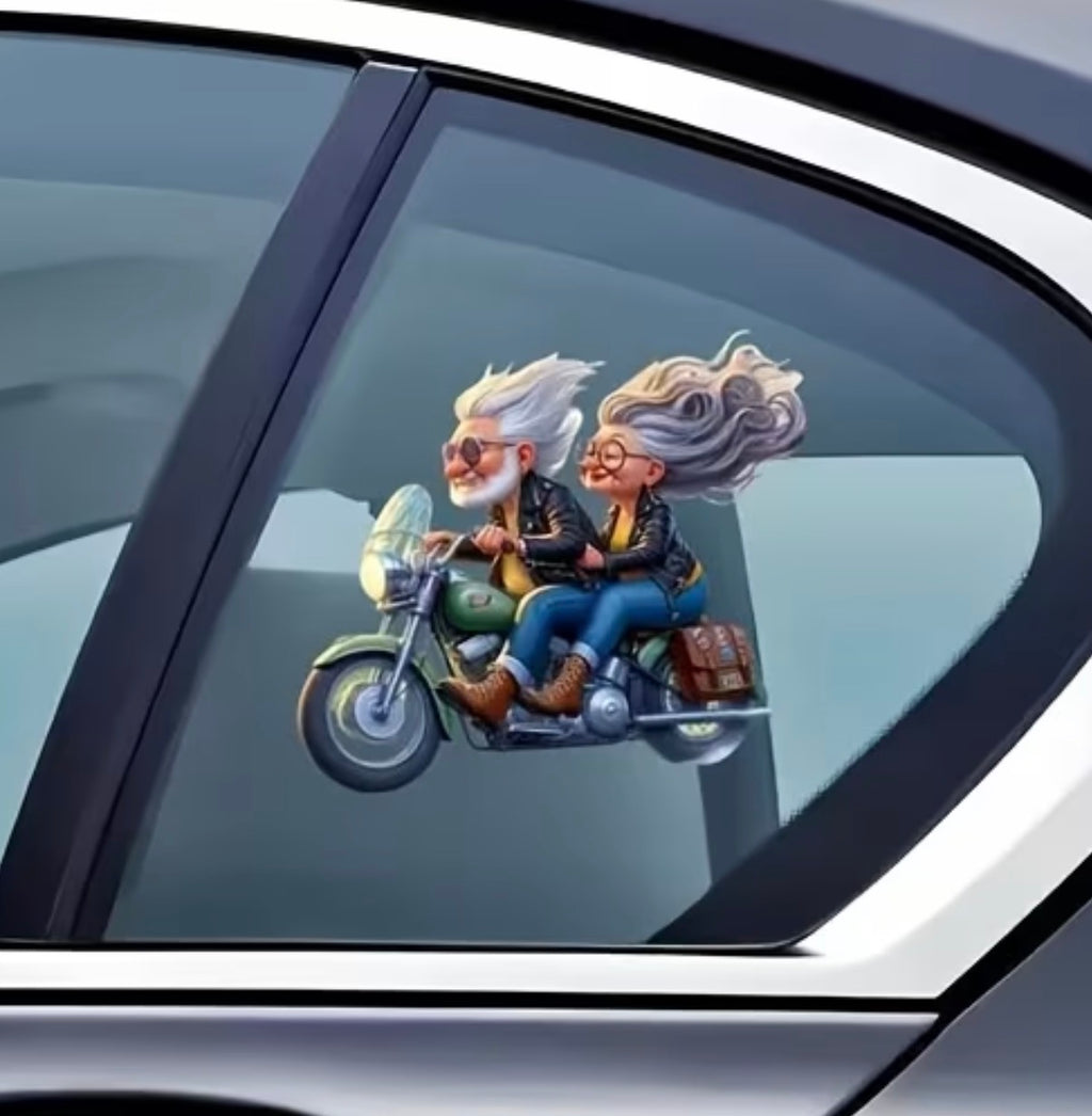 Sticker of an older biker couple