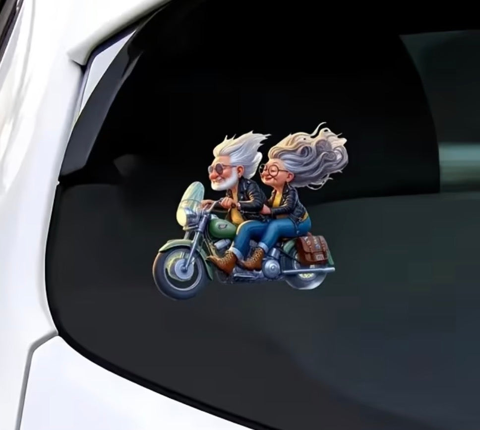 Sticker of an older biker couple